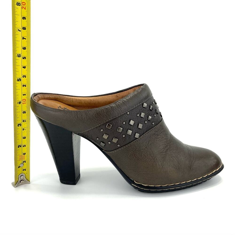 Sofft Soleil High Heel Clog/Mule Size 7.5 Brown/Green Leather Cushioned Studded - Picture 8 of 15